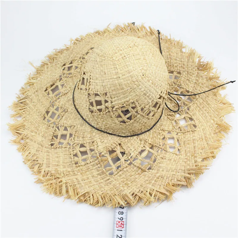 Летняя Пляжная Женская фетровая шляпа с широкими полями, соломенная шляпа от солнца 46 см, соломенная шляпа ручной работы, рафия