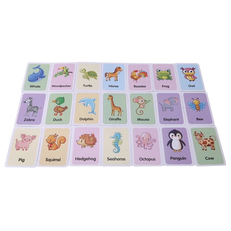 

Children Colorful Animal Shape Learning Card Pocket Flash Learning Montessori Educational Toys Word Table Game Card