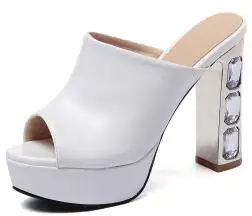 Новые женские летние туфли на высоком каблуке, большие Размеры; большие размеры 33-43, черный, белый, розовый цвет стразы пикантные туфли на высоком каблуке, летние босоножки на платформе для женщин и девушек, Для женщин тапочки L770 - Цвет: White