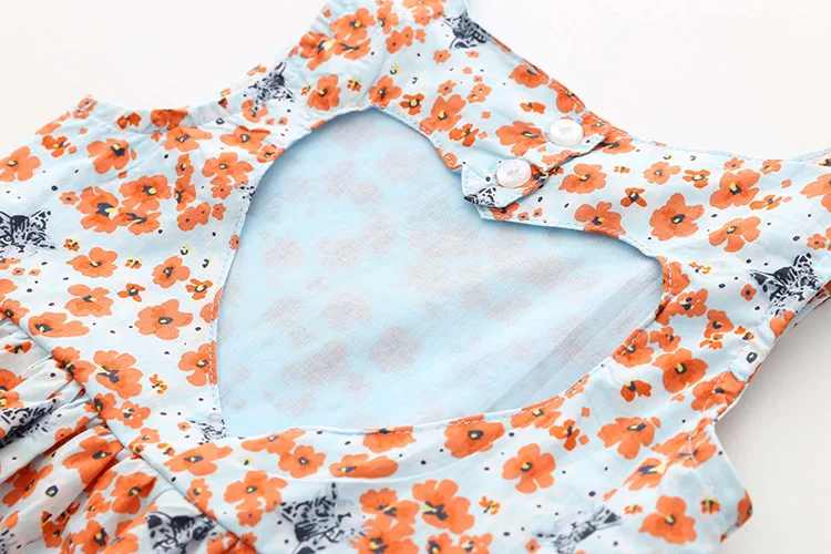 2018 Summer 2-10 Years Sexy Heart Shape Backless Floral Full Print Princess Dance Party Prom Little Kids Girl Cottoning Dress (11)