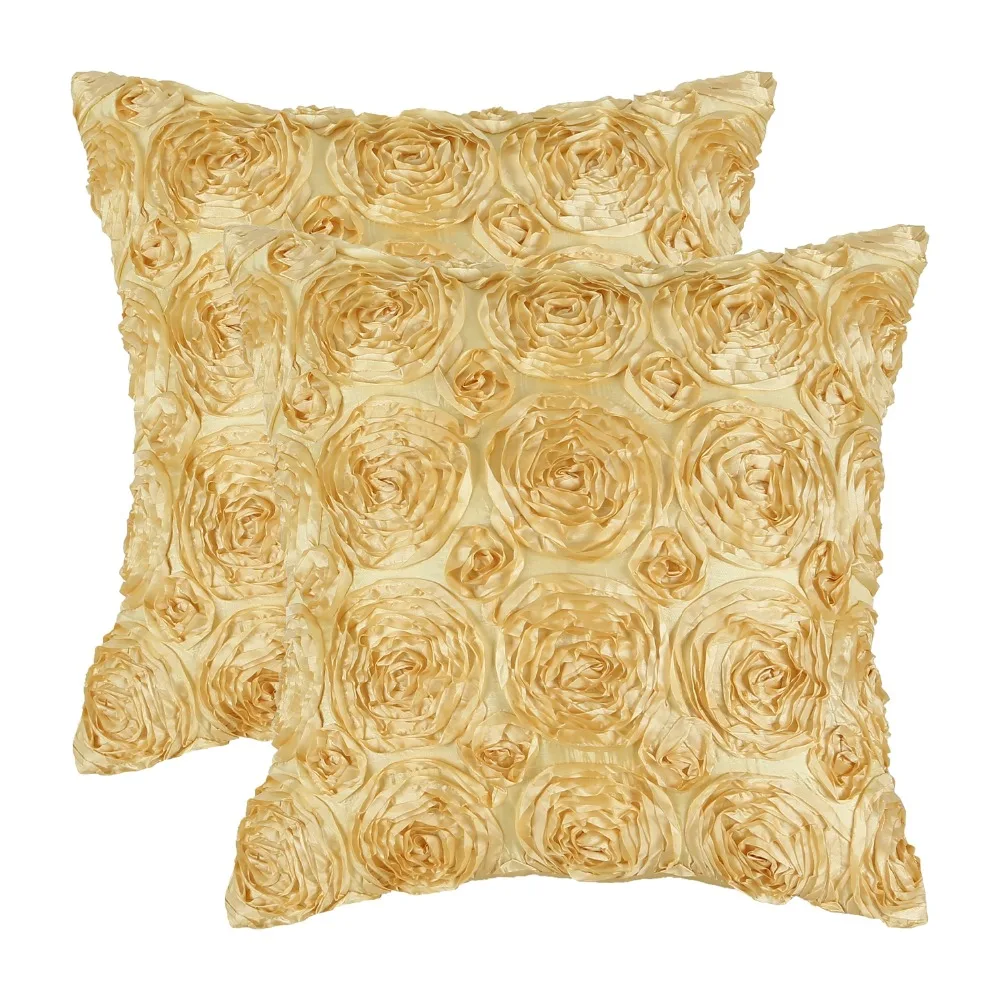 

2PCS CaliTime Cushion Cover Pillow Shell for Home Sofa Decor Bedding Solid Stereo Roses Floral Embroidery 18X18 20X20 Inches