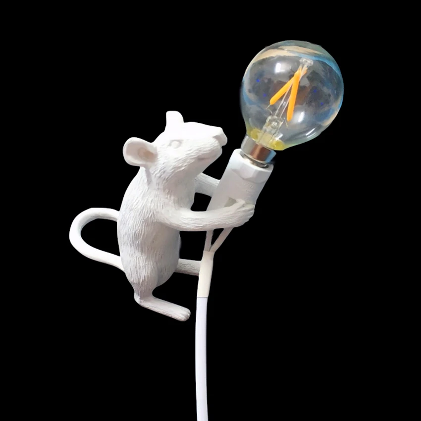 

Nordic Desk Lamp Mouse Resin White Black Gold LED E12 EU/USA Plug Rat Table Lamp Light Desk Light Kids Gift Animal Table Light