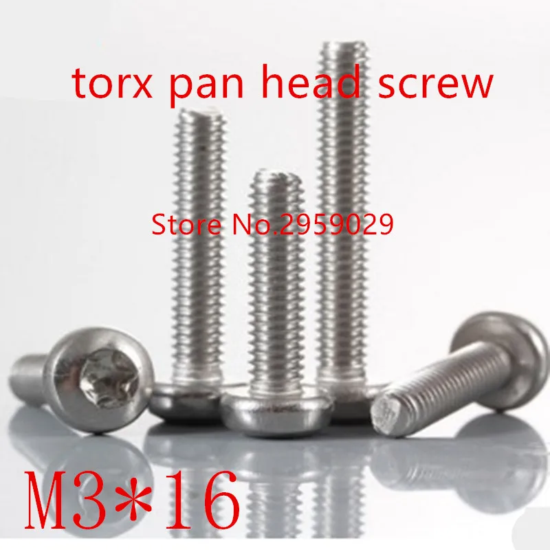 100pcs/lot m3*16 stainless steel pan head torx machine screw in Screws