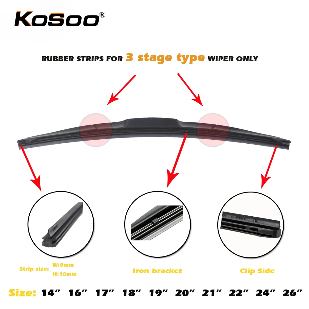 KOSOO 1PCS Car Wiper Blade Windscreen Natural Rubber Replacement Strip 8MM 14\ KOSOO 1PCS Car Wiper Blade Windscreen Natural Rubber Replacement Strip 8MM 14\