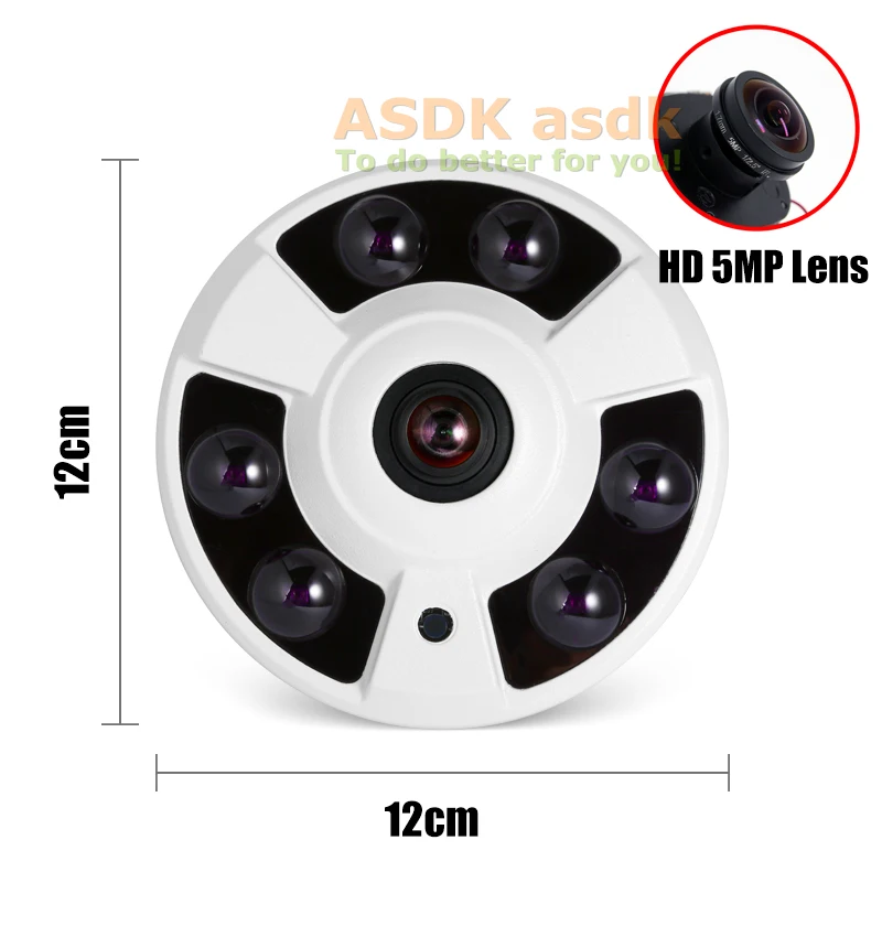 H.265 POE Fisheye FHD 1920x1080 P 2.0MP 6 Массив светодиодный Ночное видение панорамный IP Камера ip-cctv Cam Системы с ИК-