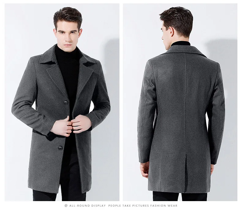 FGKKS, мужское зимнее шерстяное пальто,, Мужская Новая мода, однотонный цвет, теплый, толстая шерсть, смесь шерсти, бушлат, мужской Тренч, пальто