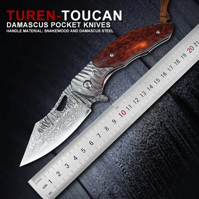 

TUREN- High hardness Damascus knife tacitial pocket folding blade knife outdoor camping survival professional pocket knives
