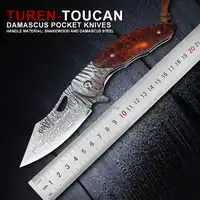 Turenの高硬度ダマスカスナイフtacitialポケット折りたたみブレードナイフ屋外キャンプサバイバルプロフェッショナルポケットナイフ