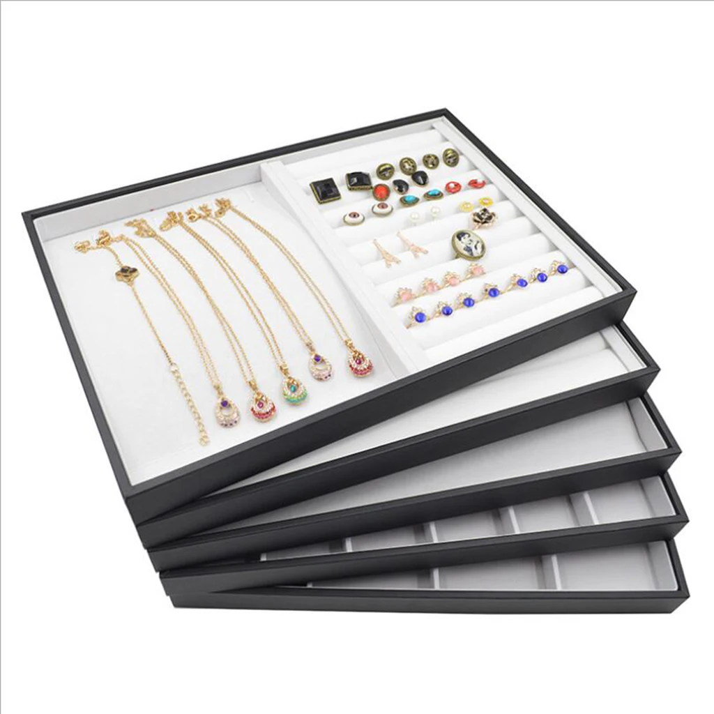 

PU Ring Earrings Necklace Jewelry Display Tray Organizer Box Jewellery Showcase Holder 35 x 24 x 3cm