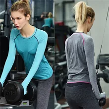 Открытый Демисезонный Женская Спортивная Длинные рукава быстросохнущая Pro нейлон тянущиеся для фитнеса узкие Йога футболки для бега