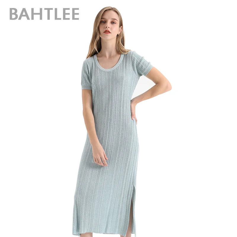 BAHTLEE летнее женское серебряное трикотажное платье с блестками короткими