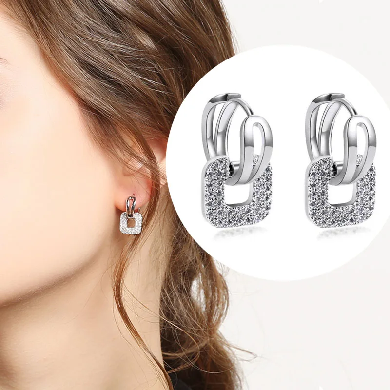 Fashion Square Ancient Coin Shape AAA CZ Small Hoop Earrings Rose Gold