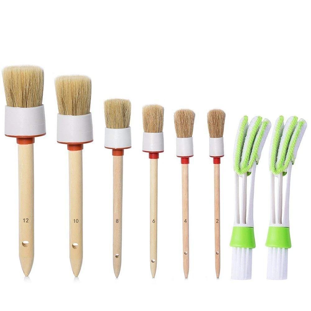 

Natural Boar Hair Detail Brush(Set of 6), Auto Detailing Brush Set for Cleaning Wheels, Dashboard, Interior, Exterior, Leather