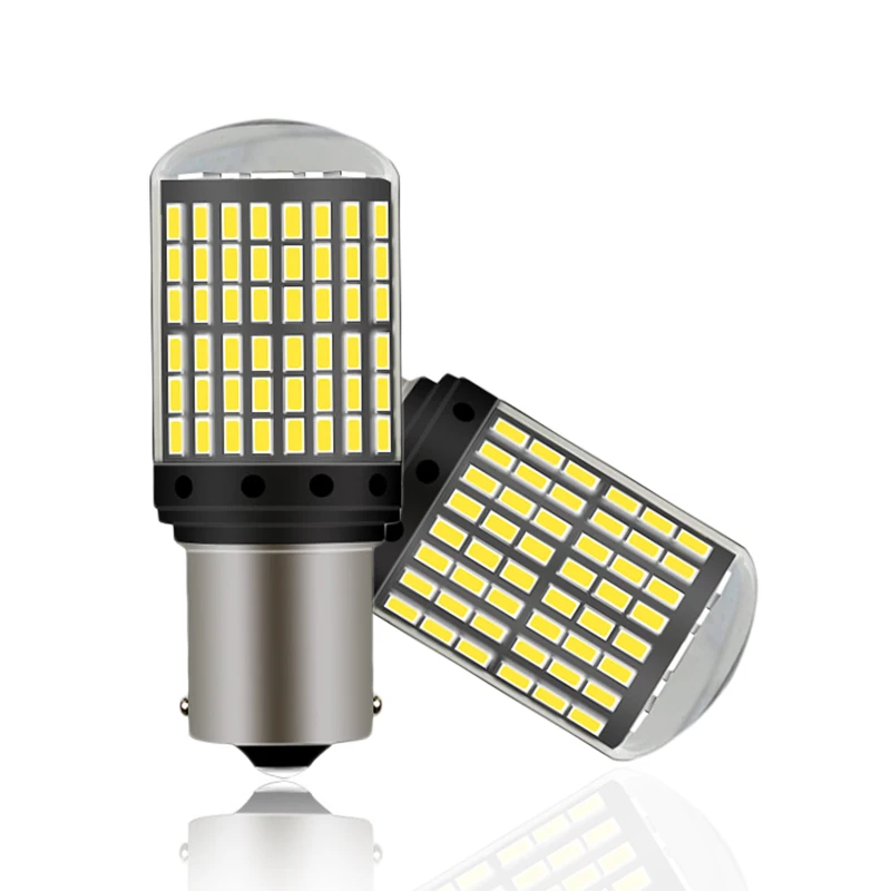 2pcs No Hyper Flash PY21W BAU15S 1156 BA15S T20 7440 W21W Canbus 144 SMD 3014 chip Turn Signal Lights Brake lamp Amber White  (4)