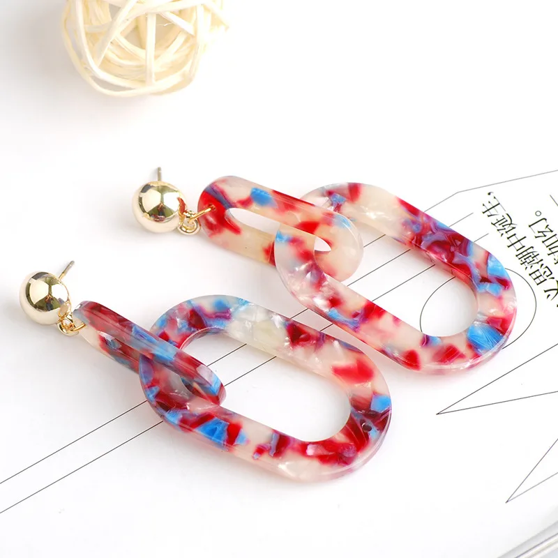 

New Bohemian Minimalist Earrings Zinc Alloy Double Ring Retro Caramel Color Ear Studs Fashion Acetate Geometric Earrings Female