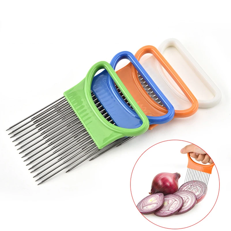 

New Creative Easy Cut Onion Holder Fork Stainless Steel Plastic Vegetable Slicer Tomato Cutter Metal Meat Needle Gadgets Meat