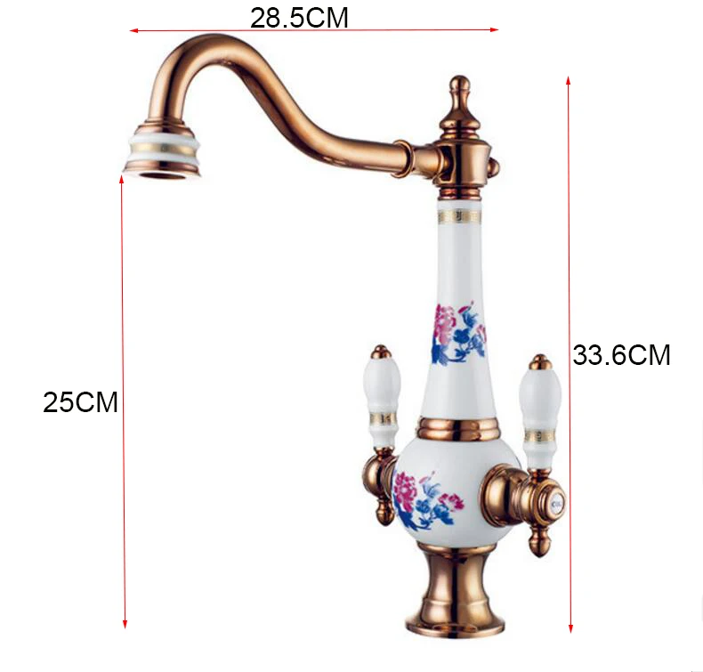 Бесплатная доставка латунь Torneira Cozinha с фарфоровым кухонным краном/Одной ручкой розовое золото отделка бассейна Раковина кран смесители