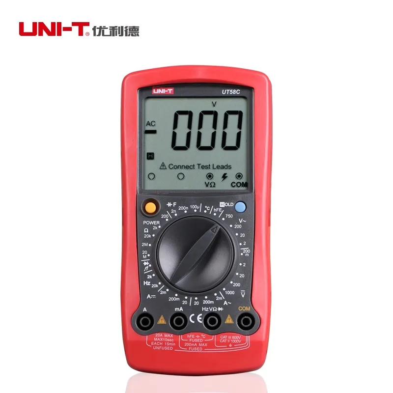 

UNI-T UT58C General Digital Multimeters Full Icon LCD Display Temperature Frequency Capacitance Diode Transistor AC/DC Tester