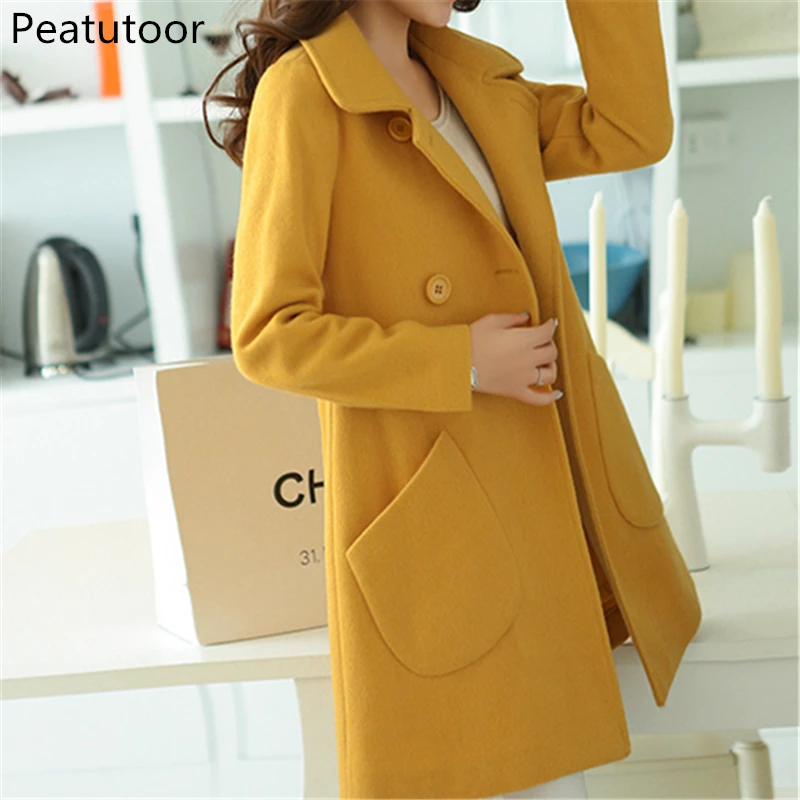 

New 2018 Autumn And Winter Woolen Long-Sleeved Jacket In The Long Section Lapels Woolen Coat Winter Fashion Woolen Coat Female