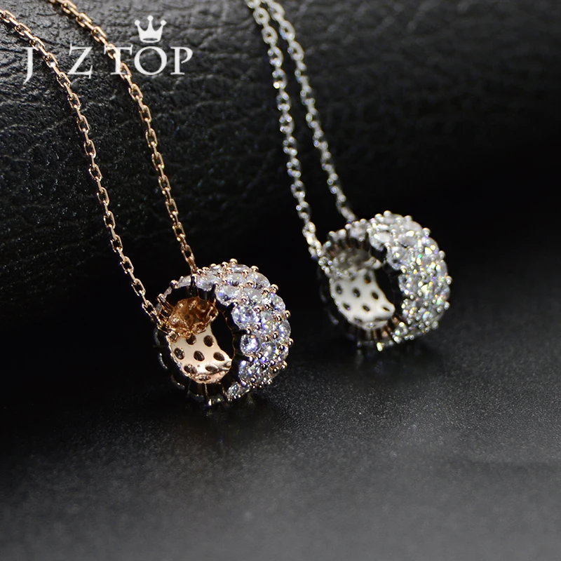 

JZTOP Luxury Micro Pave Zircon Round Choker Necklaces Woman Crystal Silver Color Geometry Clavicle Chain Lady Wedding Necklace