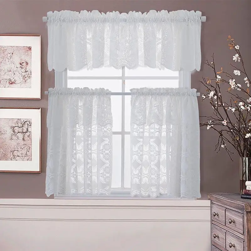 

TPFOCUS Solid Color Lace Short Window Curtain for Kitchen Cafe Bathroom Decor