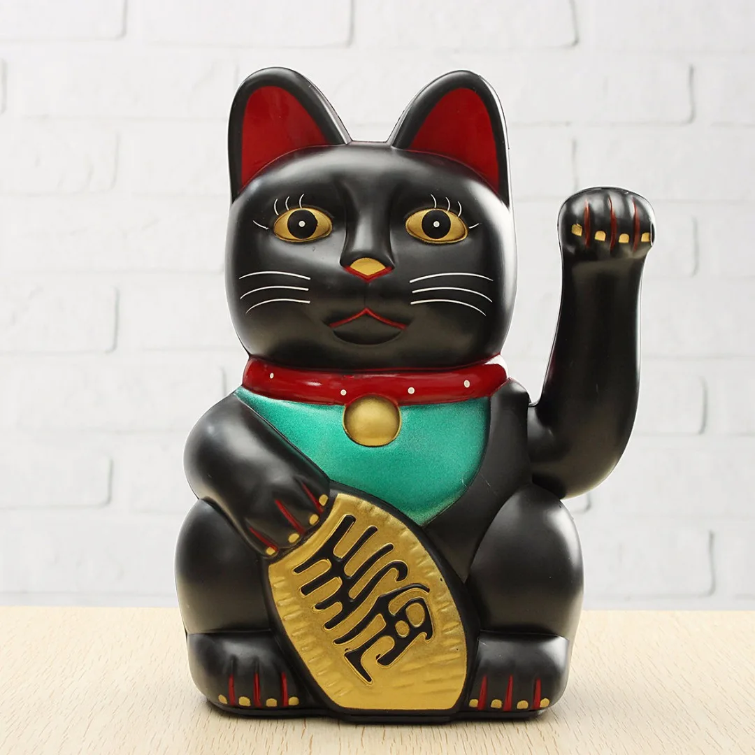 Chinese Lucky Cat Wealth Moving Arm Feng Shui Fortune Welcome Craft Decoration