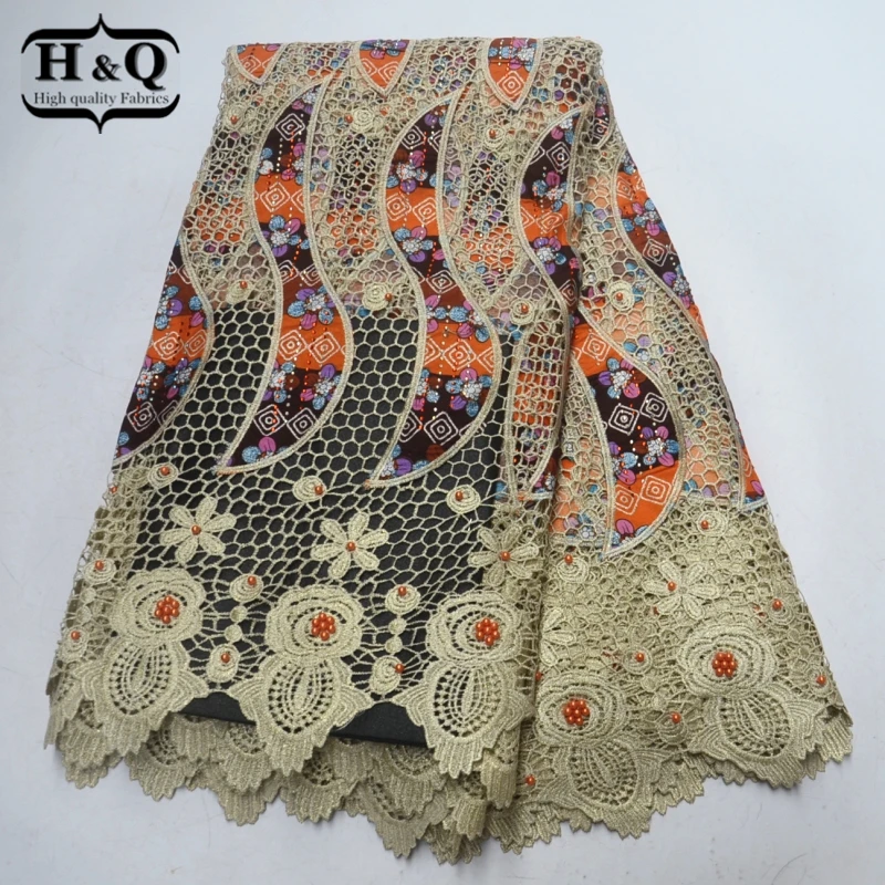 

dutch wax African lace fabric with Stone and Beads African Water soluble lace Guipure lace fabric high quality for Dress,Clothes