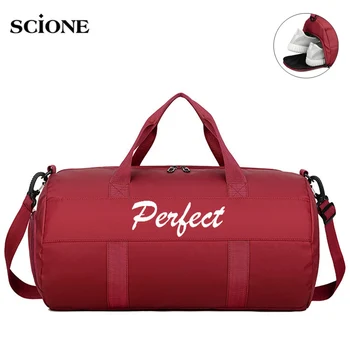 

Women Gym Bag Red Fitness Training Bags for Yoga Lady Nylon Shoulder Handbag Letter Travel Duffle Luggage Sac De Sport XA781WA