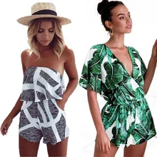 Wuhaobo сексуальный богемный комбинезон с вырезом лодочкой цветочный облегающий костюм с принтом с открытыми плечами женский комбинезон летний Боди для женщин