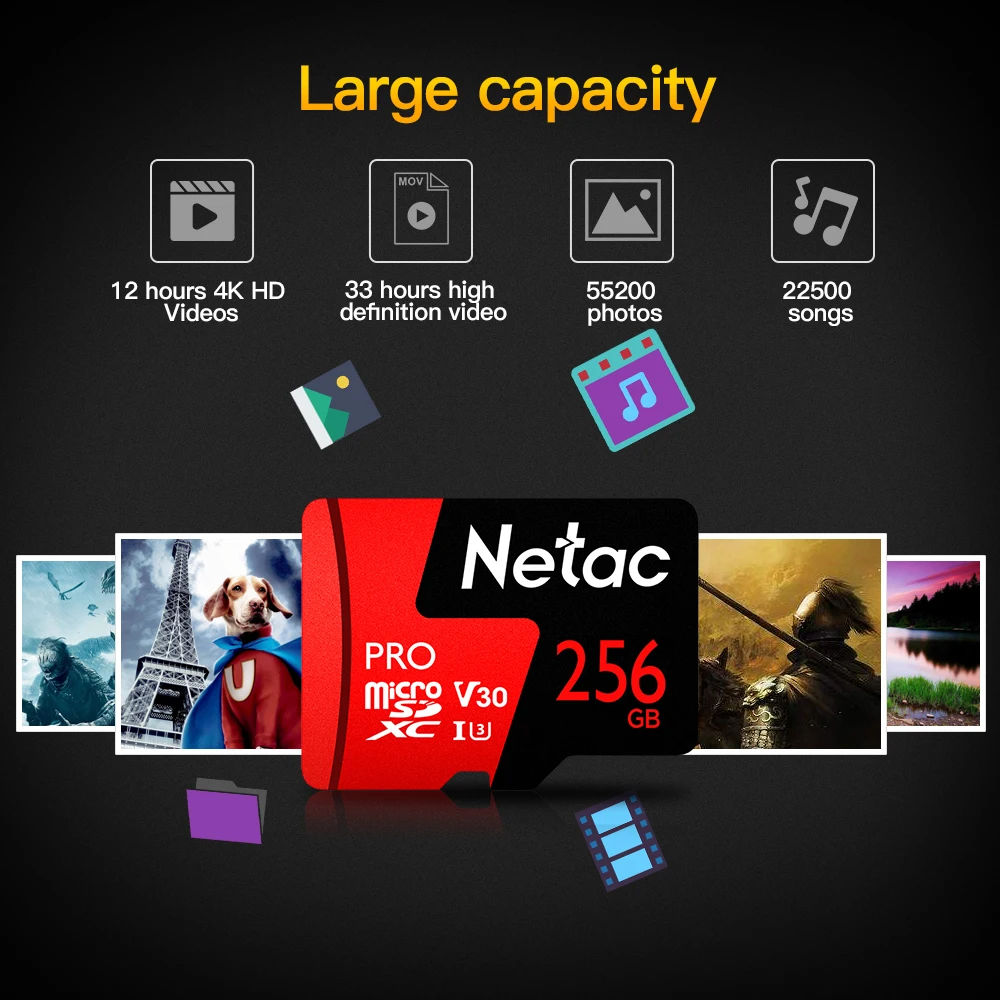 Netac Micro SD карта U3 V30 памяти 64 Гб 128 ГБ 256 MicroSD 100 м/с P500 Pro класс 10 TF для смартфона cartao de