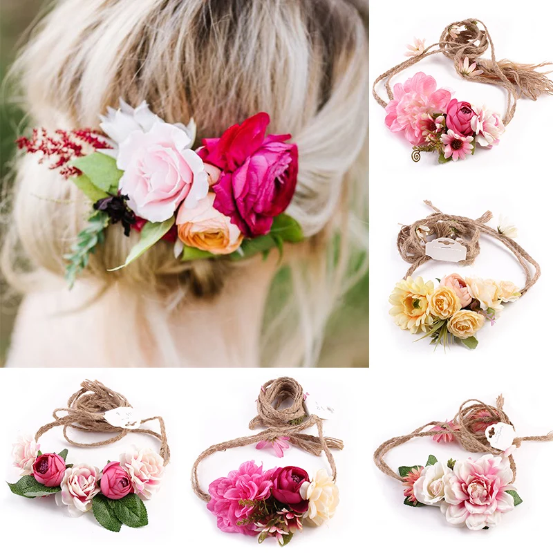 

Women Girl Wreath Headband Hairband Bride Party Wedding Flowers 1PC Floral Beach Hair Accessories