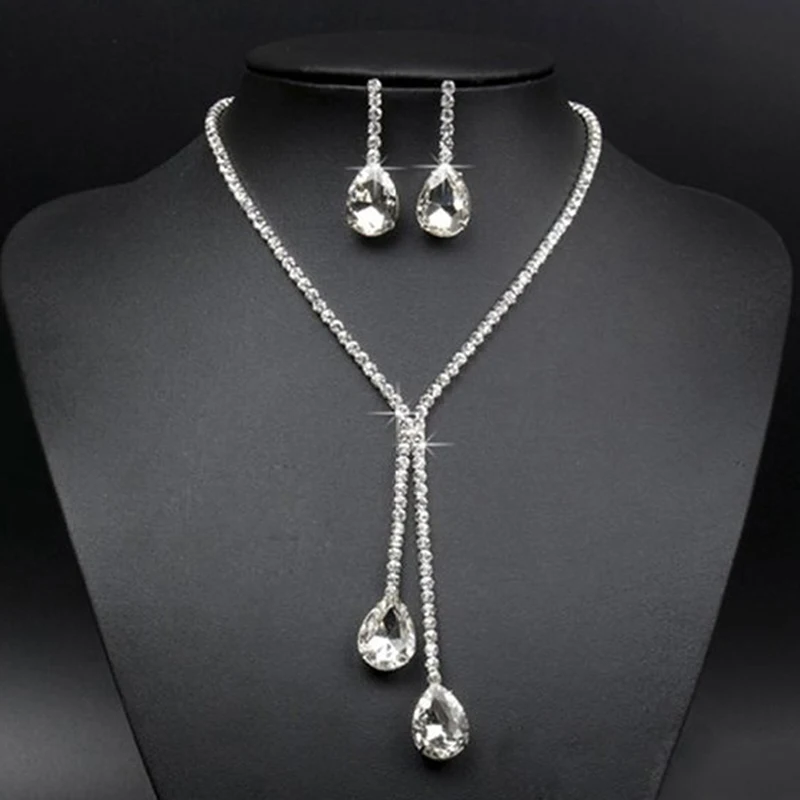 Wedding Bridal Jewelry Sets Simple Luxury Full Crystal Chain Water Drop Necklaces &amp Pendants Dangle Earrings 3Styles | Украшения и