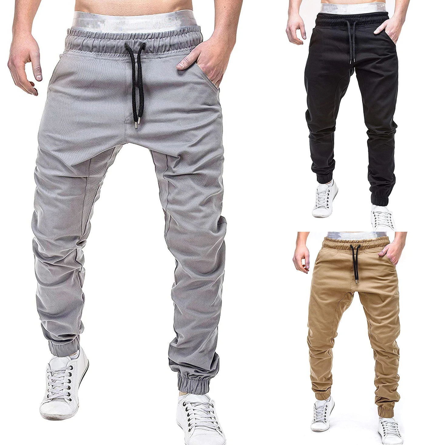 

Casual Men Pants Solid Color Drawstring Slacks for Men Plus Size Trousers