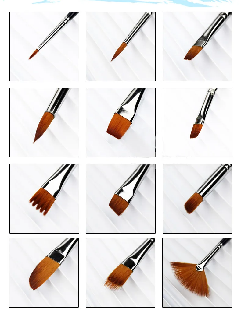 12Pcs Paint Brushes Set Nylon Hair Painting Brush Variety Style Short Rod Oil Acrylic Brush Watercolor Pen Art Supplies 19