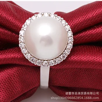 

Wholesale Ring Pearls Female 11-12MM Pearl Regulate Export of Ring Luxury Pearls Ring Women Wedding Jewelry with box