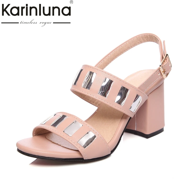 

Karinluna Big Size 34-46 Customized Crystals Ankle Strap Summer Shoes Women Sandals Fashion Square High Heels Date Footwear