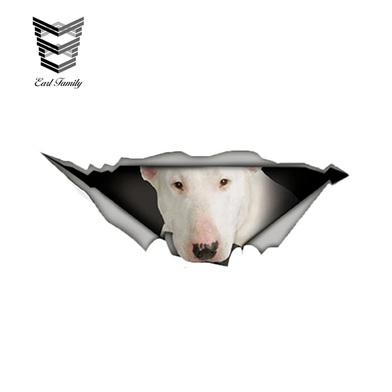 

EARLFAMILY 13cm x 4.9cm White Bull Terrier Car Sticker Torn Metal Decal Reflective Stickers Waterproof Car Styling Pet Dog Decal