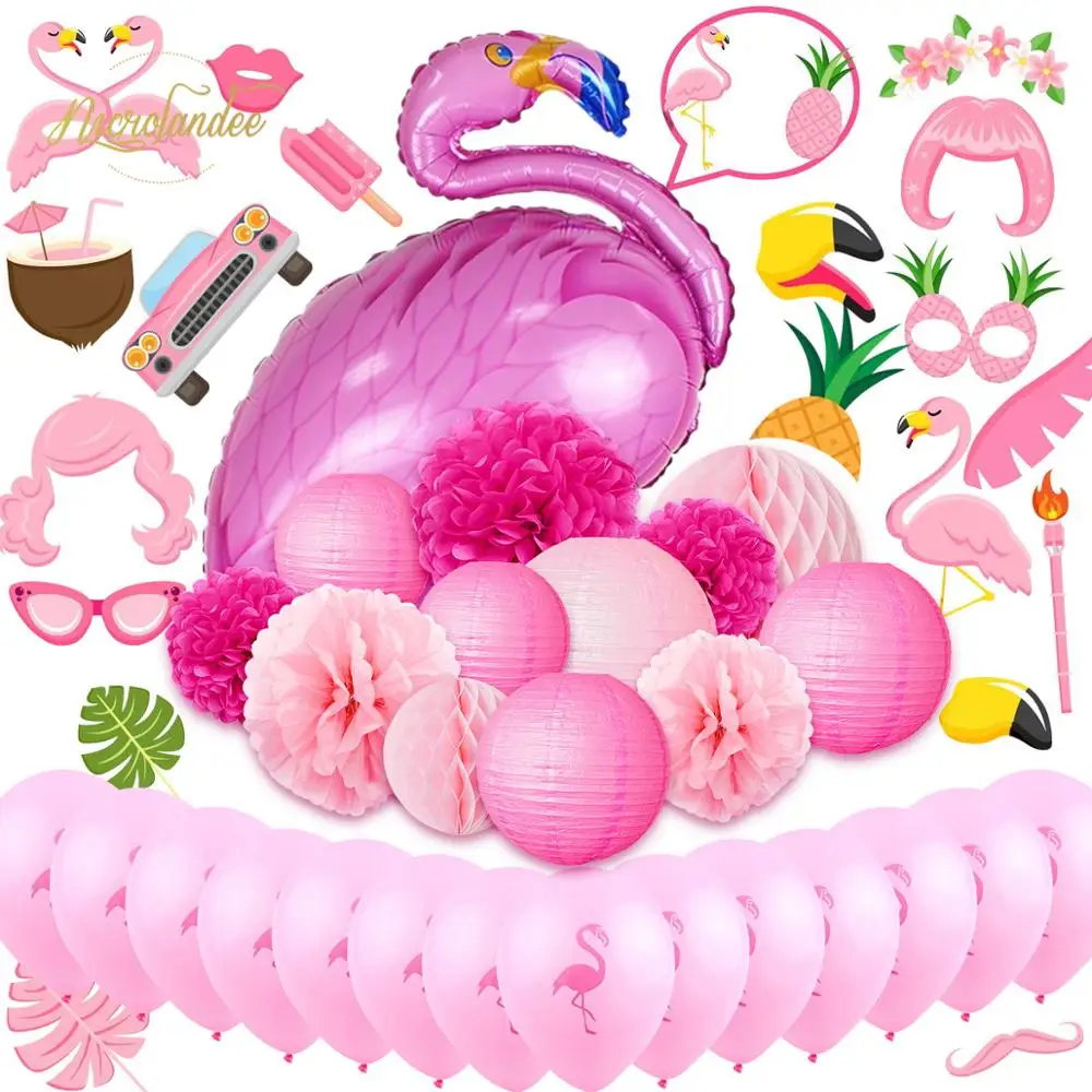 

NICROLANDEE 47 pcs/set Flamingo Pink Lovely Birthday Spring Summer Baby Shower Party Decoration Home Party New DIY