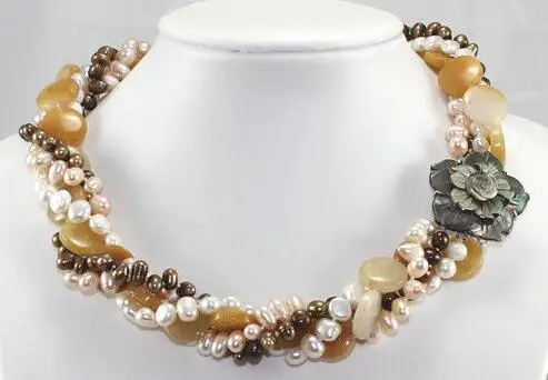 

lady's perfect accessory ! 4 Strands Multicolor Cultured Pearl Necklace Shell Flower Buckle