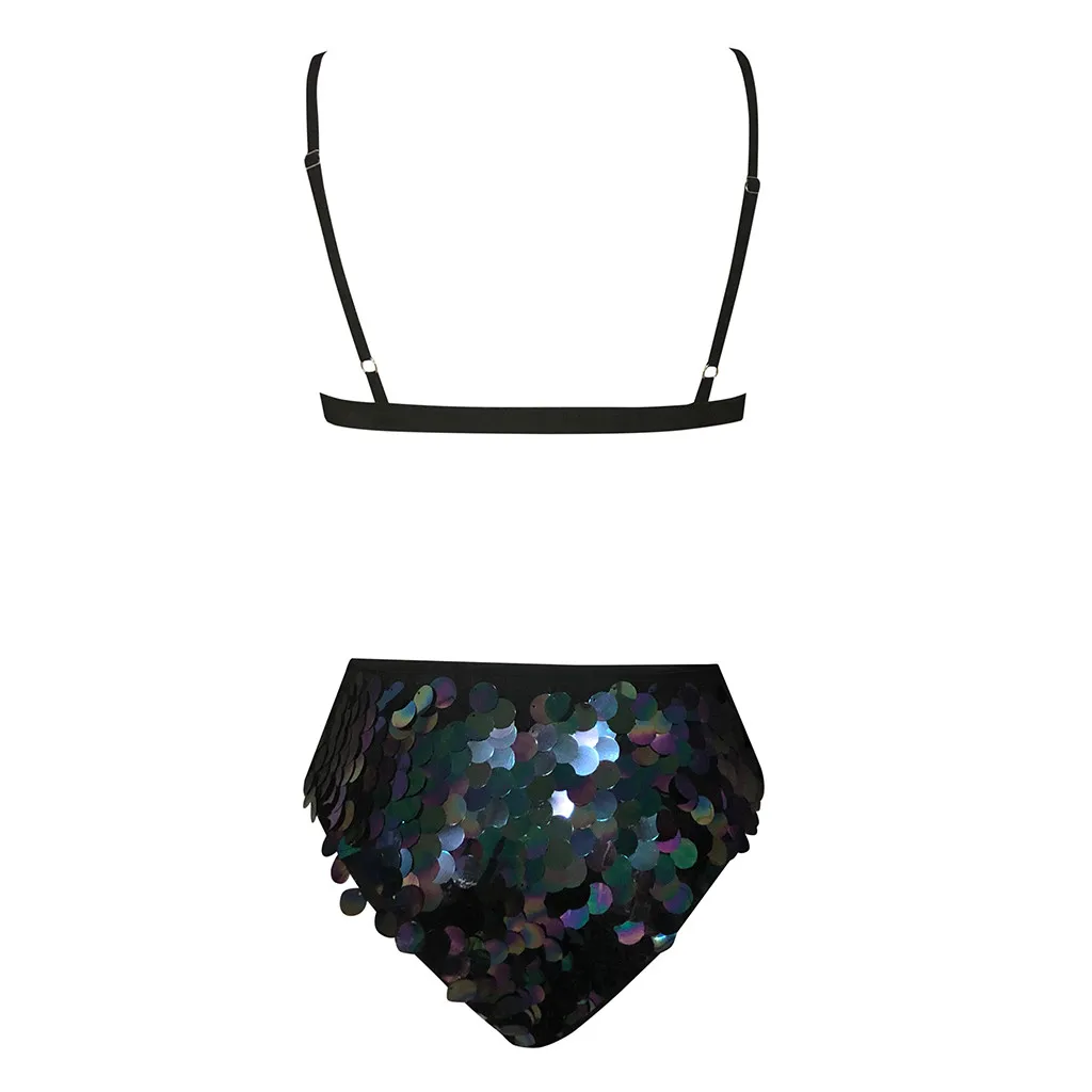 Женский раздельный купальник с открытой спиной расшитый блестками из двух