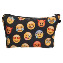 2016 New Fashion 3D Print Emoji Small Cosmetic Case Women Make Up Bag 100% Polyester Travel Clutch Toiletry Bag 8 Colors Onsale