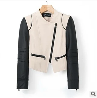 2014 New Spring Autumn Outerwear Fashion Patchwork Ladies Jacket Women PU leather Coat | Женская одежда