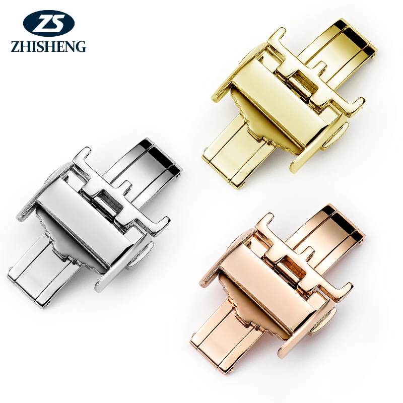 

18 mm polished spring deployment style stainless steel butterfly clasp watch strap buckle
