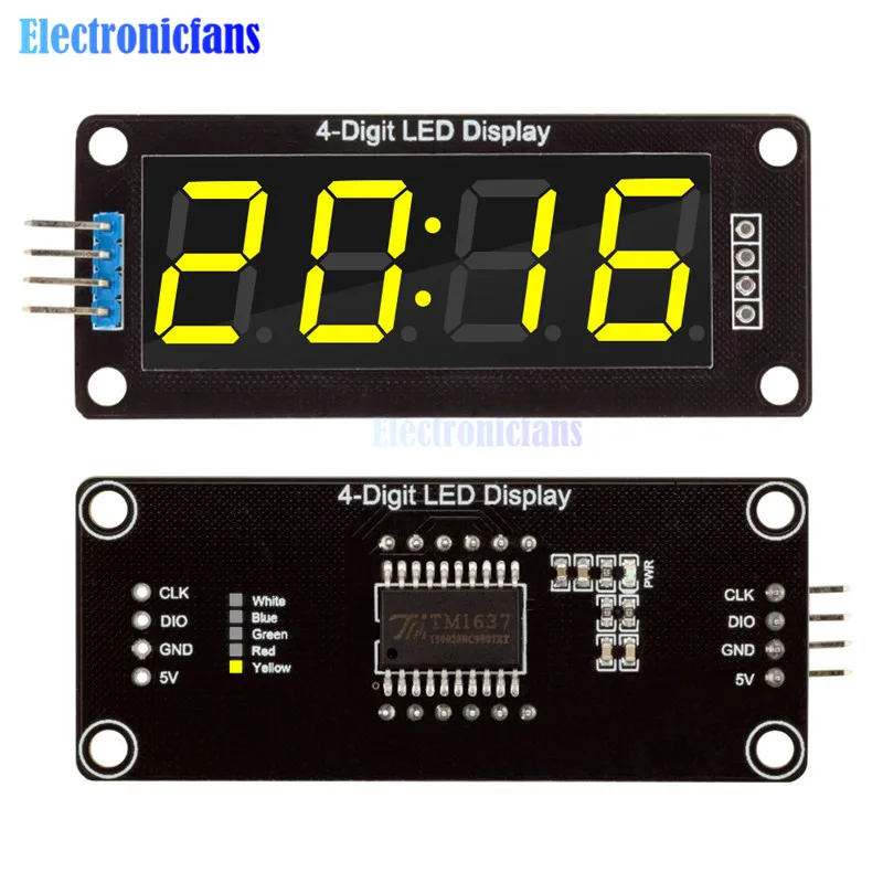 0,56 дюймов 4 цифрами 7 сегментов цифровые часы-трубка модуль двойной точки синий цвет: желтый, белый зеленый красный светодиодный Дисплей TM1637 для Arduino