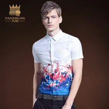 Fanzhuan Рубашки для мальчиков Для мужчин модные летние шорты рукавом Повседневные принты рубашка с цветочным рисунком для Для мужчин дизайнер Slim Fit Сорочки выходные для мужчин