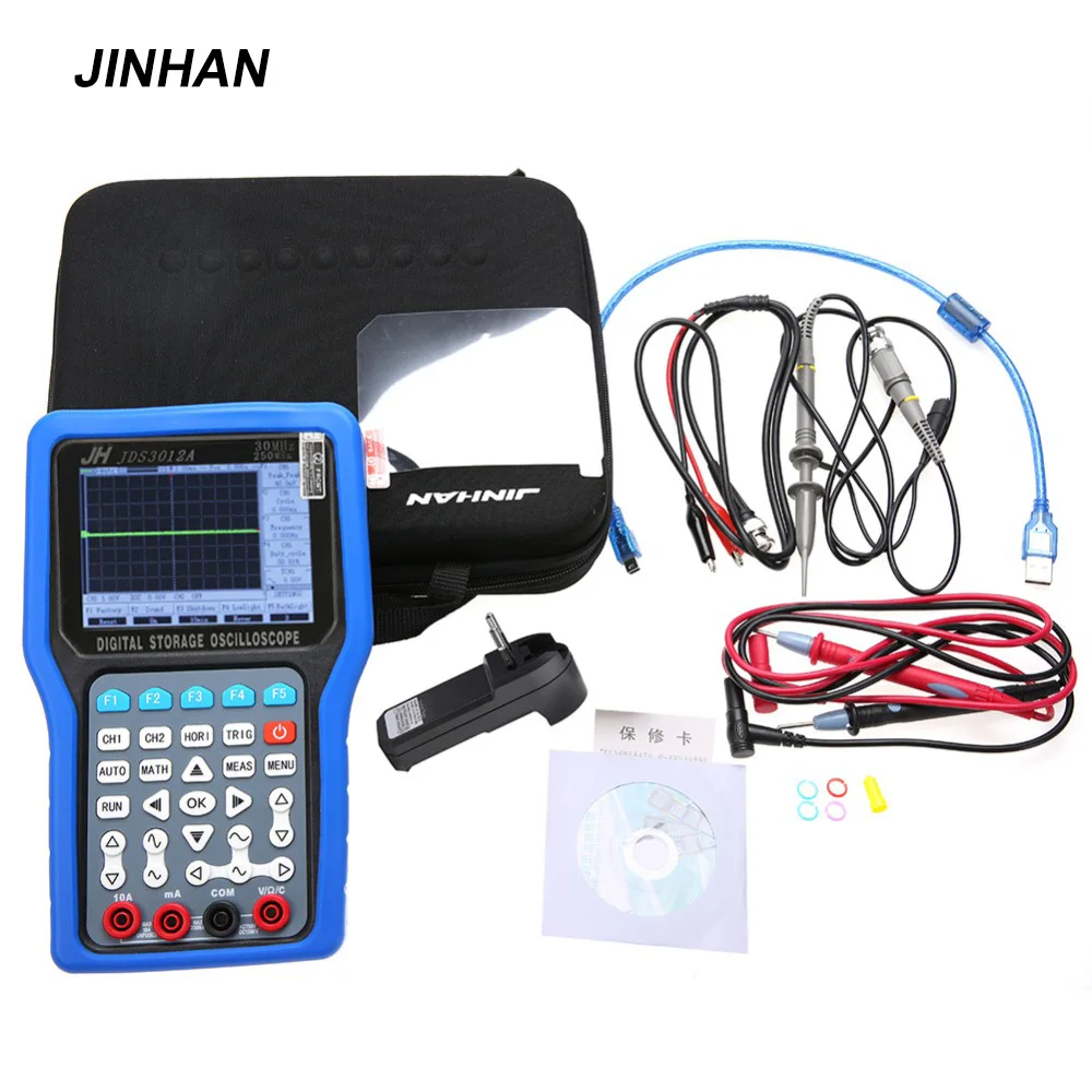 

jinhan Digital Oscilloscope JDS3012A Handheld 250MSa/S 30MHz 2CH Oscilloscope with 6000 Multimeter AC100-240V signal generator