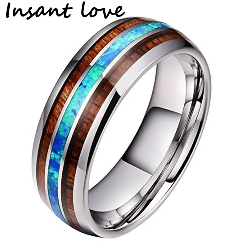 Мужское кольцо из карбида вольфрама INSTANT LOVE 8 мм Hawaiian Koa Wood and Abalone удобное