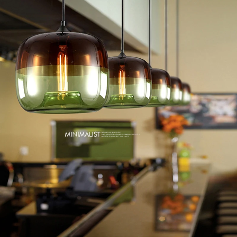 Online Moderne Nordic Art Deco Bunte Hängende Glas Anhänger Lampe Lichter Leuchten E27 LED Für Küche Restaurant Wohnzimmer Schlafzimmer