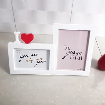 

Hot Selling Newest Creative Photo Frame 7-inch 6-inch Conjoined Set Stage Red Heart-shaped Photo Frame Studio Wholesale Hair