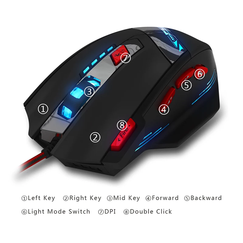 

ZELOTES T-90 8 Key 9200 DPI Wired USB Optical Pro Gaming Mouse 13 Light Mode